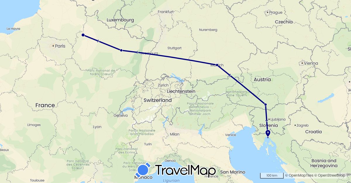 TravelMap itinerary: driving in Austria, Germany, France, Croatia (Europe)